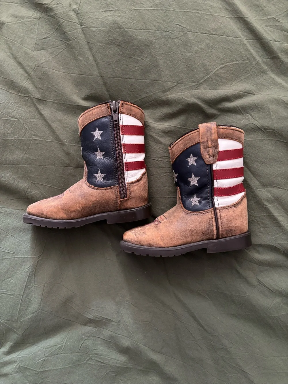 Toddler American Flag Western Boots - Brown Leather